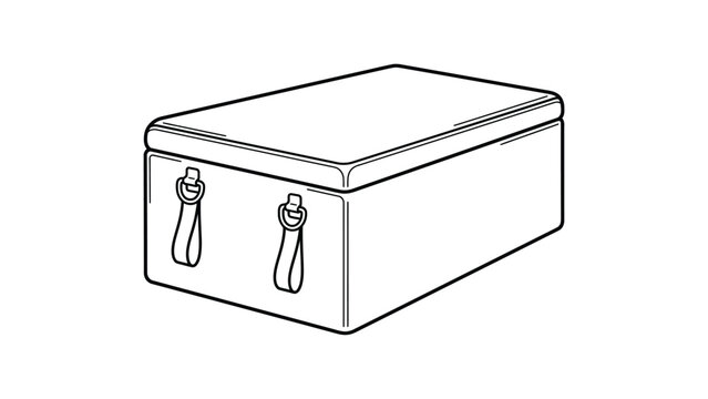 Storage Box Vector Icon Line Art Outline Drawing of Storage Chest Container with Handles for Minimalist Packing Design