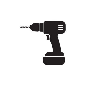 Power Drill Glyph Icon. Premium solid vector icon representing a cordless drill for construction, maintenance, and repair work.