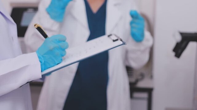 Scientist examining forcemeat in laboratory