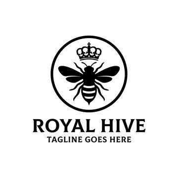 Premium apiary mascot design featuring a crowned insect inside a circular frame.