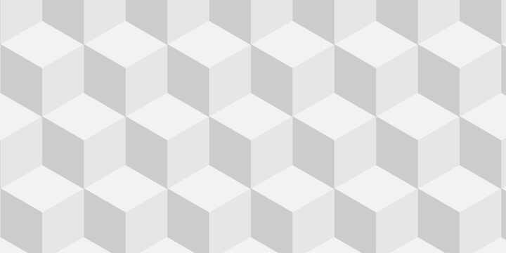 Structure geometric tile white block box cube seamless pattern grid vintage surface triangle web monochrome square texture white overlap cubic background.