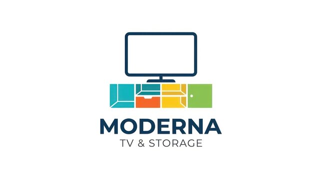 Minimalist TV cabinet logo design. Modern furniture store branding and storage icon.