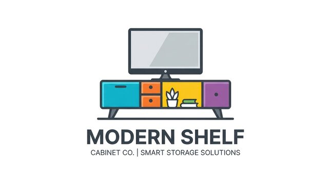 Modern TV cabinet logo design. Minimalist furniture store icon for home interior branding.