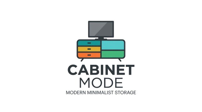 Minimalist TV cabinet logo design. Modern furniture store branding icon with media console.