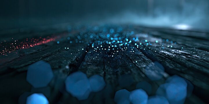 Abstract Blue Bokeh Lights on Dark Futuristic Background.