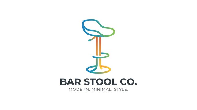 Minimalist bar stool logo design. Modern furniture brand icon with colorful line art.