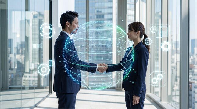 Digital Pulse Handshake Between Business Professionals with AI Network and Corporate Innovation