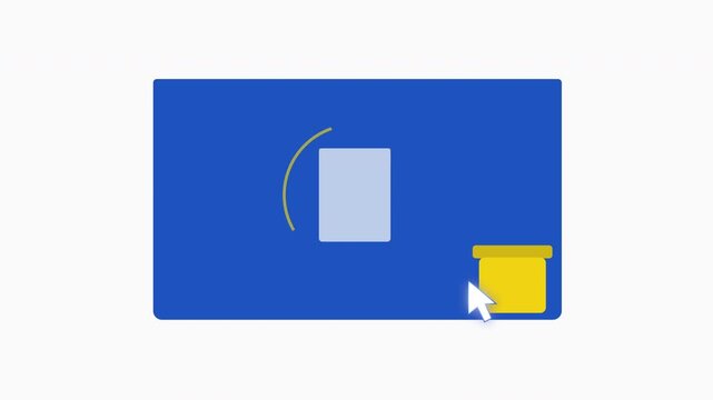 Animation of cursor clicking document on computer screen and deleting it into trash bin