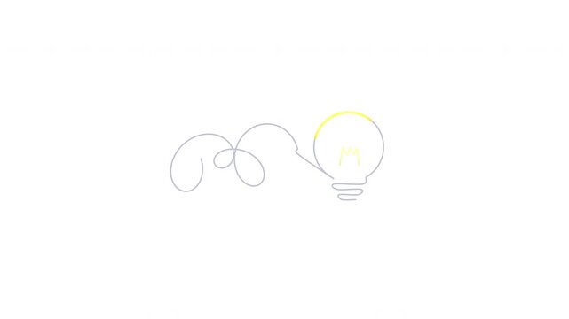 Animated line art shows tangled scribble leading to glowing light bulb, problem solving concept