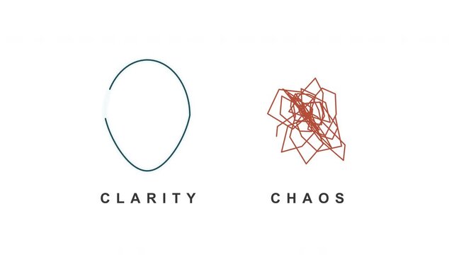 Continuous line drawing of two heads clarity versus chaos representing mental states