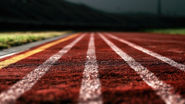 Close-up of a Red Running Track with White Lanes.