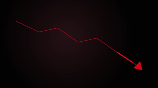 Red arrow graph declining business, financial loss concept, animation with motion
