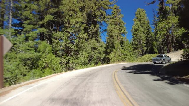 Kings Canyon Scenic Byway West Section 29 Eastbound MultiCam Rear View Grant Grove Driving Plate California USA