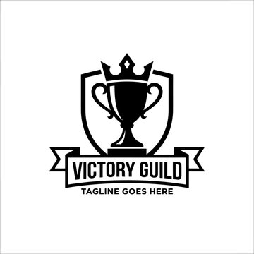 Success-oriented emblem featuring a winner's trophy for sports leagues, gaming guilds, and achievement awards.