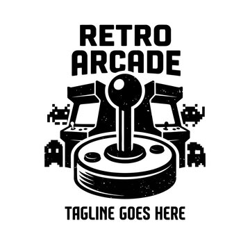 Grungy 80s gaming emblem featuring pixel art for retro entertainment. Great for gaming lounges, app developers, or streamers.