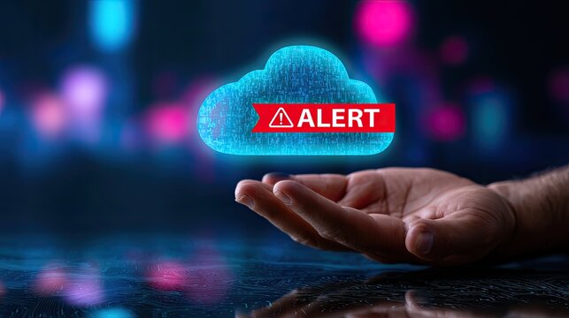 Cloud Computing Alert Symbol Hovering Over Open Hand.