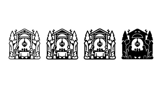 Nativity Scene Vector Icons, Christmas Stable Silhouette, Religious Holiday Symbols, Jesus Birth Illustration Set