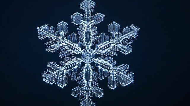 Macro close-up of hexagonal snowflake crystal
