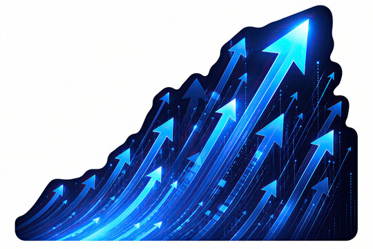 Bright blue glowing arrows pointing up for business growth concept
