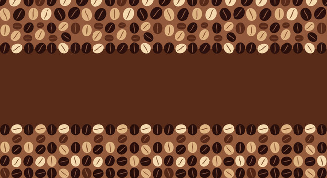 Roasted coffee beans background with copy space, decorative coffee bean border vector illustration, brown cafe banner for menu design