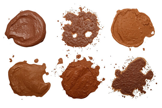 Mud splats texture pack creating abstract earth stains and dirty brown blotches on transparent background