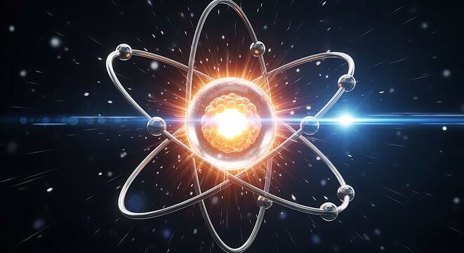 Atom Model with Glowing Core and Electron Orbits for Scientific Research