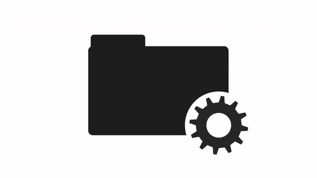 Animated folder settings icon, file management, system configuration, gear icon, data organization motion graphic