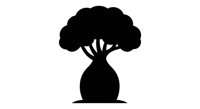 Baobab tree silhouette duo black solid and white outline vector illustration for design projects