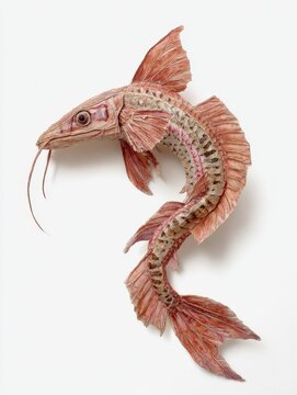 Detailed Brown And Red Textured Catfish Illustration On Isolated White Background