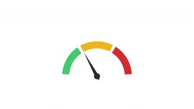 Speedometer gauge indicator animation high risk red zone colorful arrow