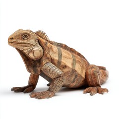 Fototapeta premium Detailed Brown Iguana Lizard Sitting Isolated On A Pure White Background With Textured Skin Scales