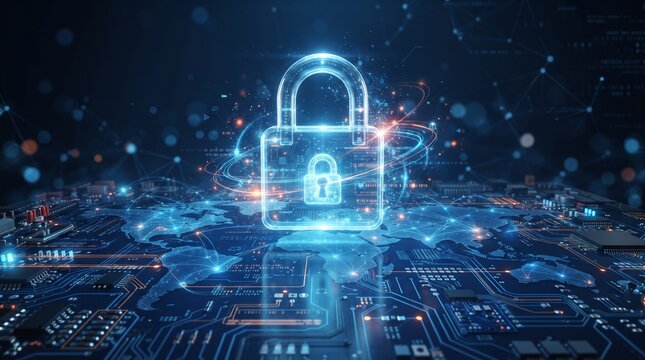 Cybersecurity Protection Concept with Digital Padlock Over Global Network for Secure Data and Privacy Technology
