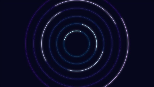 Futuristic neon circle wave loop animation background glowing blue purple ribbons