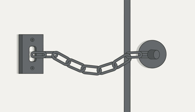 Heavy-duty metal door security chain locked securely across a door gap, symbolizing home safety and protection.