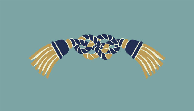 Elegant nautical rope knot with gold tassels on a teal background, perfect for marine branding or luxury decor.