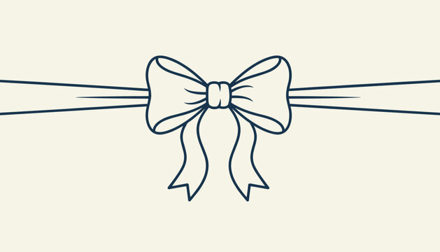 Elegant ribbon bow line illustration on cream colored background suitable for gift wrapping, holiday decor, and greeting cards.