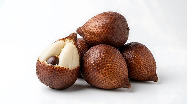 Salak snake fruit on plain white background.