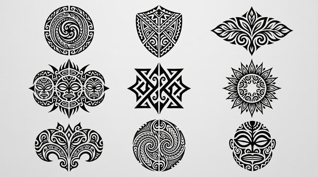 Black tribal and Polynesian icon collection.