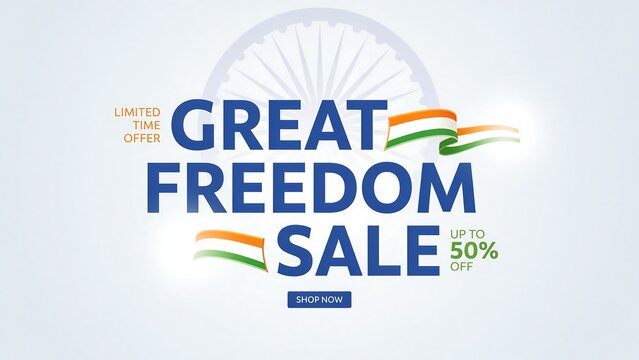 Great freedom sale up to 50% off banner template for indian independence day special offers discounts promotions limited time deal shop now button.
