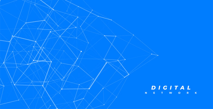 digital network web connectivity blue background with white plexus lines