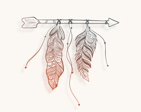 ethnic style boho feather and arrow background for vintage decoration