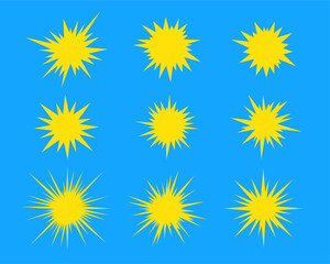 set of yellow comic starburst explosion icons on blue background © starlineart