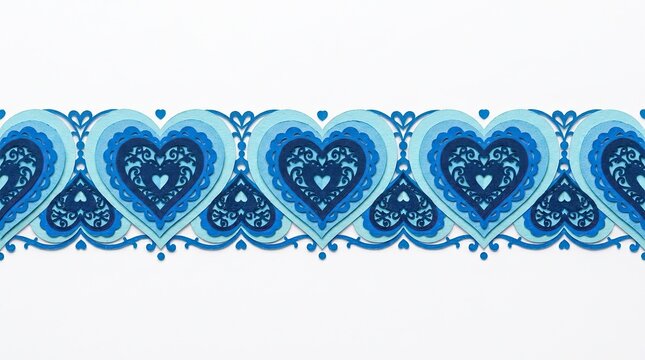 Decorative blue heart pattern border on white background.