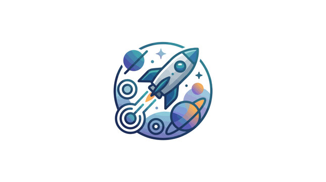Rocket Launching into Space with Planets and Stars.