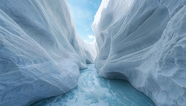 Glacier Crevasse with Meltwater Stream in Arctic Landscape
