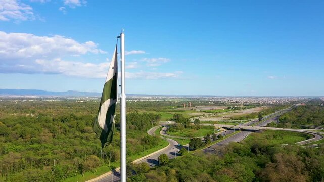 Pakistan National Banner Waving with Blue Sky Background
