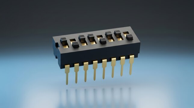 Dip switch 3D render miniature electrical configuration component for industrial electronics circuit settings and control equipment