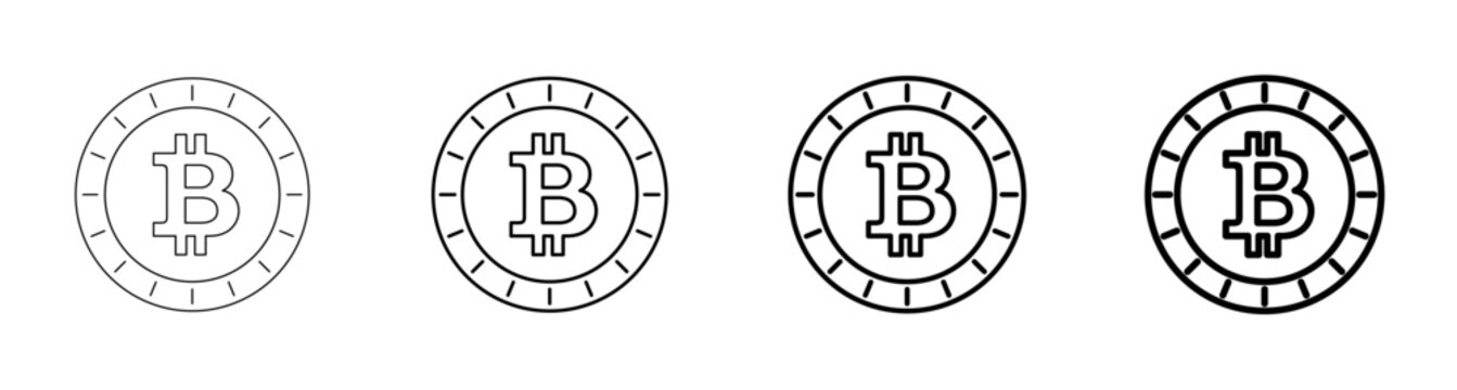 Bitcoin Cryptocurrency Virtual Gold Token Coin Icon Vector Line Art Outline Illustration