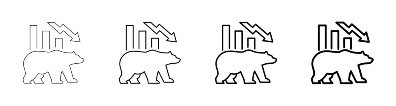 Bear Market Crypto Bear Downtrend Chart Loss Icon Vector Line Art Outline Illustration