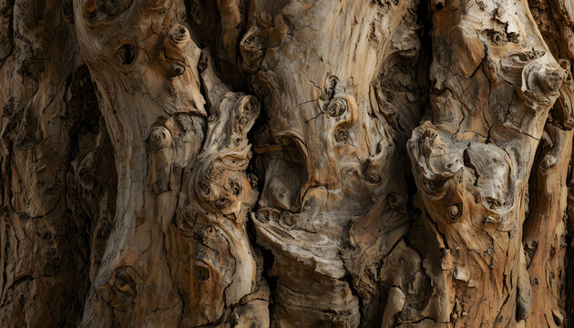 Old Tree Bark Texture with Deep Grooves and Knots Close-up